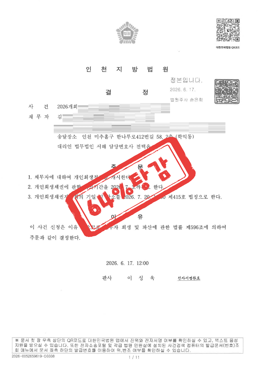 업무용 차량 렌트비 지출을 개인회생에서 추가생계비로 인정 받은 사례 결정문